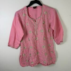 Kashish japanese floral cottage core embroidered pink blouse womens XL
